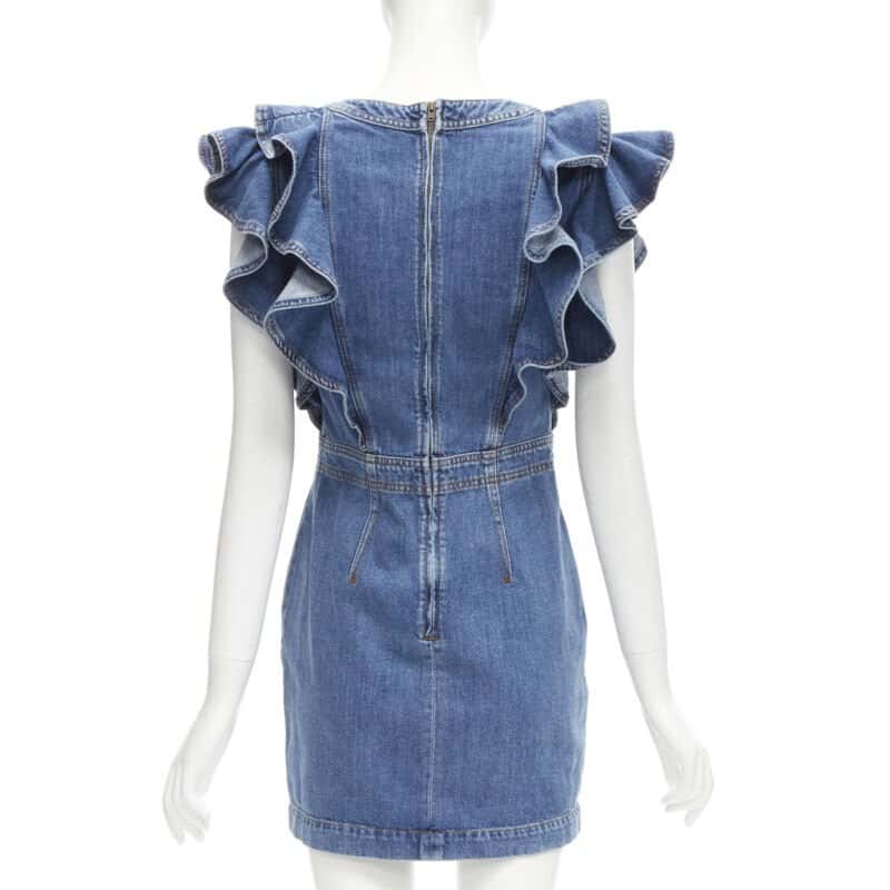 PHILOSOPHY DI LORENZO SERAFINI Denim Ruffled Dress Blue Cotton Never worn - Box View