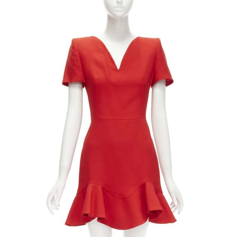 Alexander McQueen Red Wool Flutter Dress Red Wool Never worn - Front View
