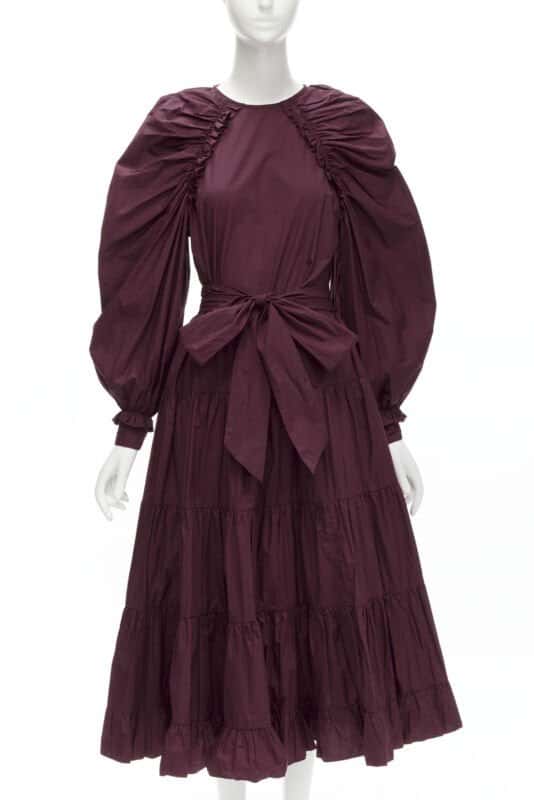 Ulla Johnson Burgundy Bow Midi Dress Burgundy Cotton Never worn - Front View