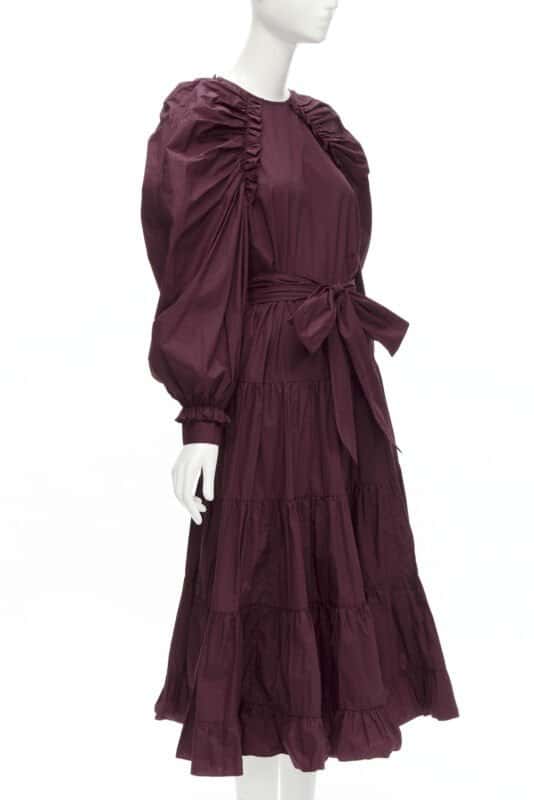 Ulla Johnson Burgundy Bow Midi Dress Burgundy Cotton Never worn - Inside View