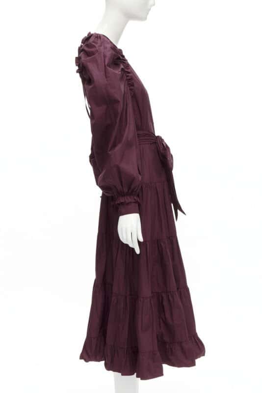 Ulla Johnson Burgundy Bow Midi Dress Burgundy Cotton Never worn - Model View