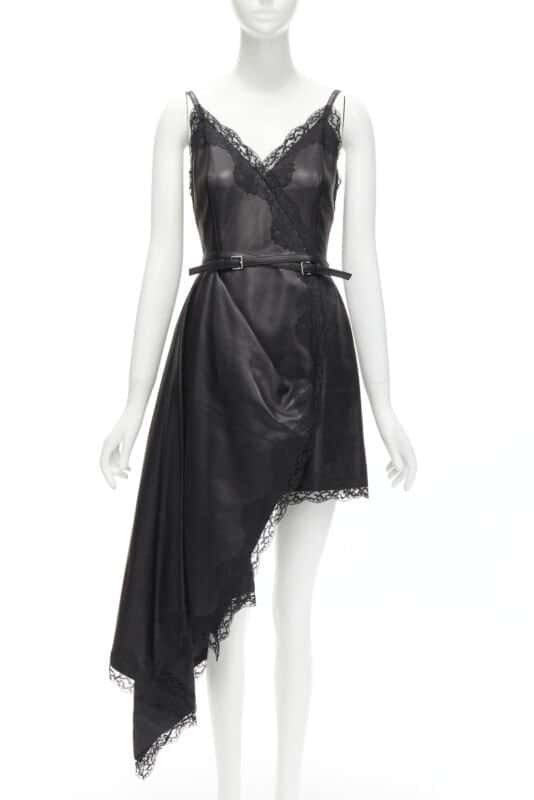 Alexander McQueen Black Leather Wrap Dress Black Leather Never worn - Front View