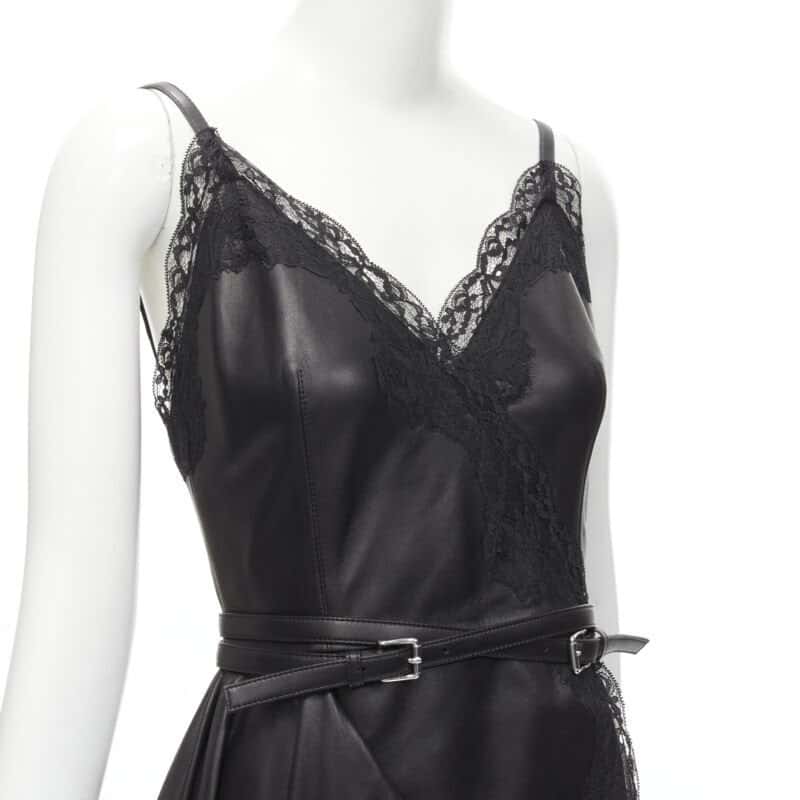 Alexander McQueen Black Leather Wrap Dress Black Leather Never worn - Back View