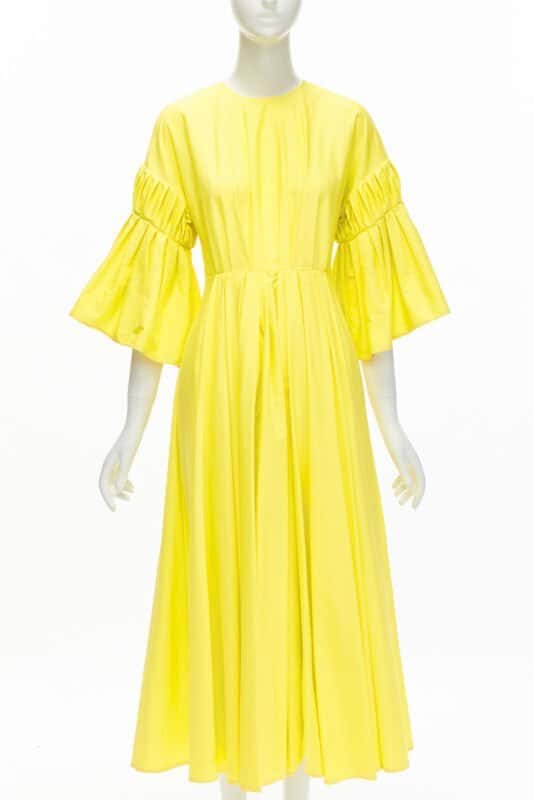Roksanda Yellow Pleated A-Line Dress Yellow Cotton Never worn - Front View