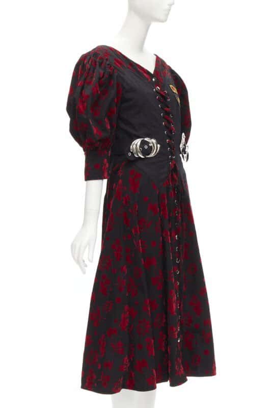Chopova Lowena Red Velvet Victorian Dress Black Cotton Never worn - Inside View