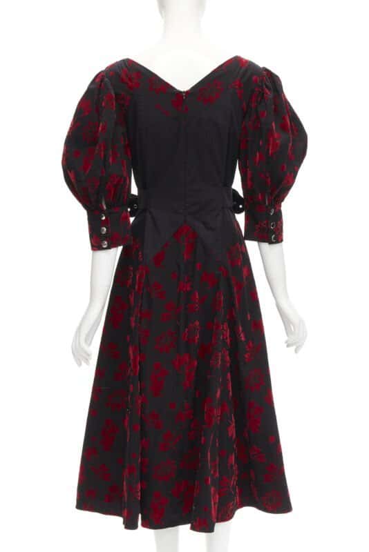Chopova Lowena Red Velvet Victorian Dress Black Cotton Never worn - Box View