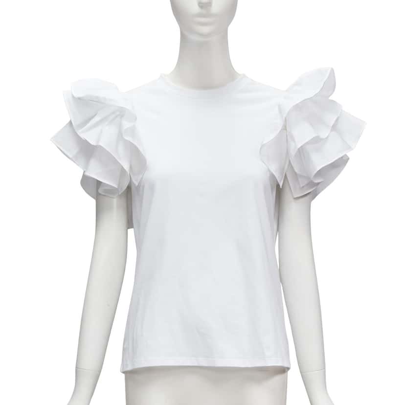 Alexander McQueen Ruffle Sleeve T-Shirt White Cotton Never worn - Front View