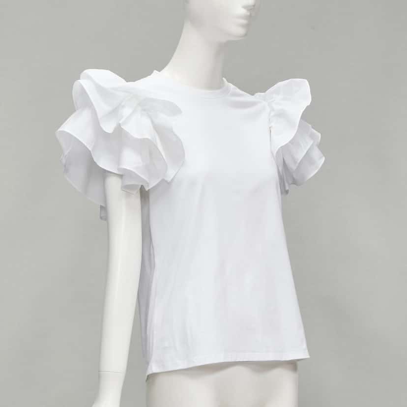 Alexander McQueen Ruffle Sleeve T-Shirt White Cotton Never worn - Inside View