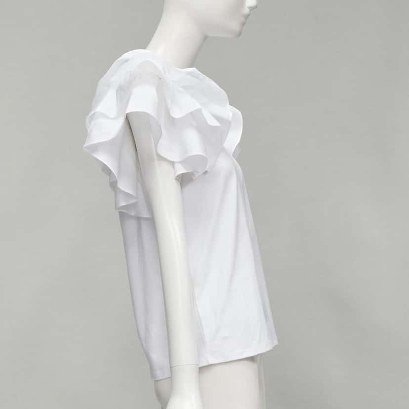 Alexander McQueen Ruffle Sleeve T-Shirt White Cotton Never worn - Model View