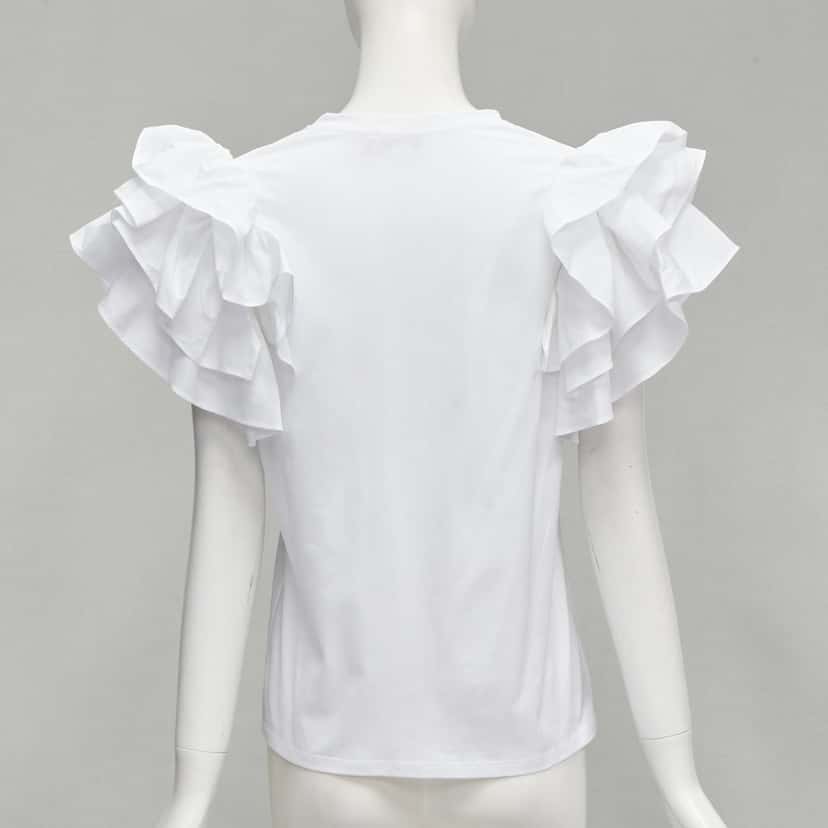 Alexander McQueen Ruffle Sleeve T-Shirt White Cotton Never worn - Box View