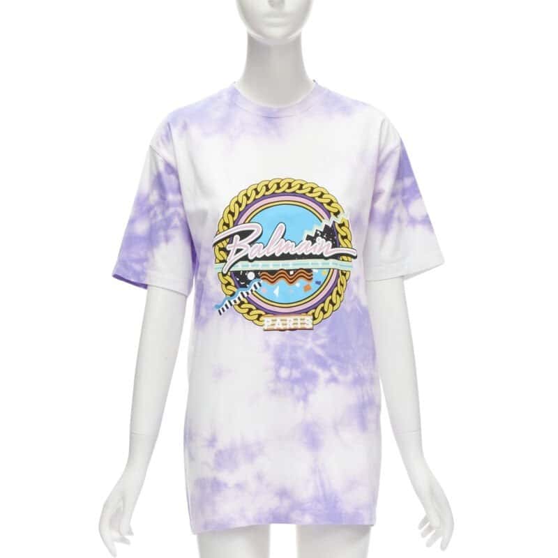 Balmain Tie Dye Logo Shirt Purple Cotton Never worn - Front View