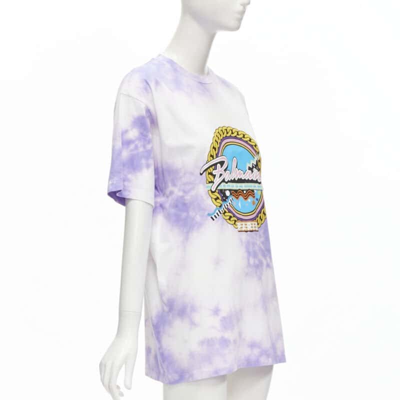 Balmain Tie Dye Logo Shirt Purple Cotton Never worn - Inside View
