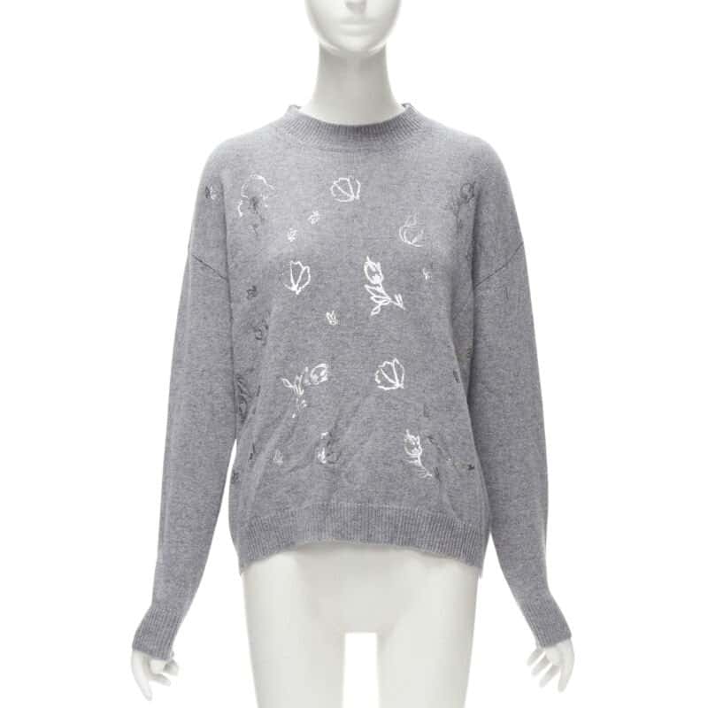 Ermanno Scervino Floral Pullover Top Grey Polyester Never worn - Front View