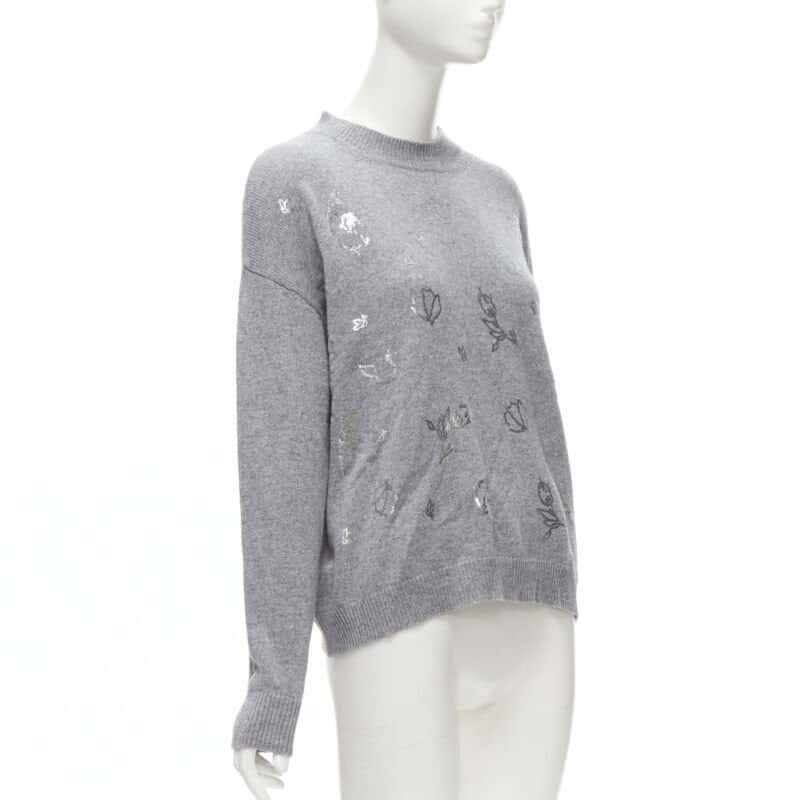 Ermanno Scervino Floral Pullover Top Grey Polyester Never worn - Inside View