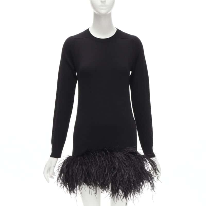 Saint Laurent Black Feather Sweater Dress Black Cashmere Never worn - Front View