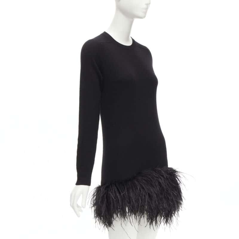 Saint Laurent Black Feather Sweater Dress Black Cashmere Never worn - Inside View