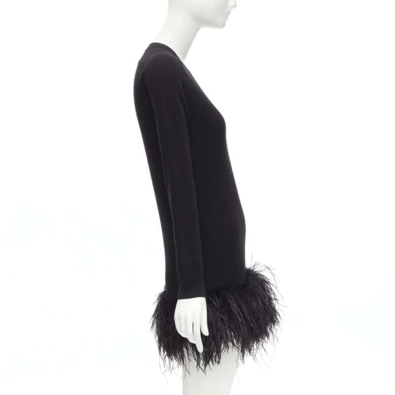 Saint Laurent Black Feather Sweater Dress Black Cashmere Never worn - Model View