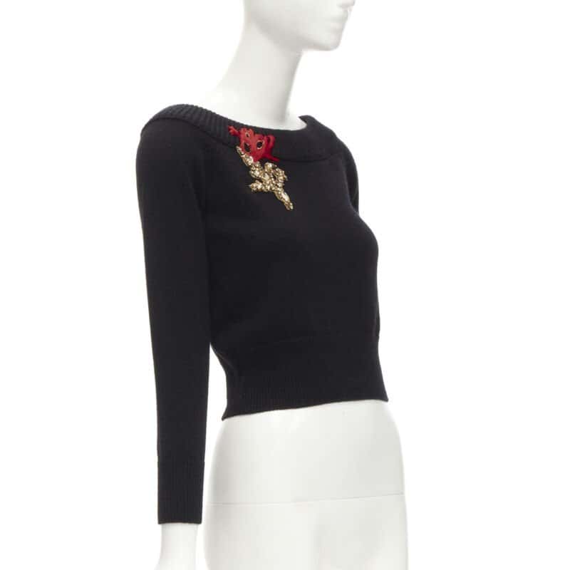 Alexander McQueen Coral Crystal Sweater Black Cashmere Never worn, with tag - Inside View