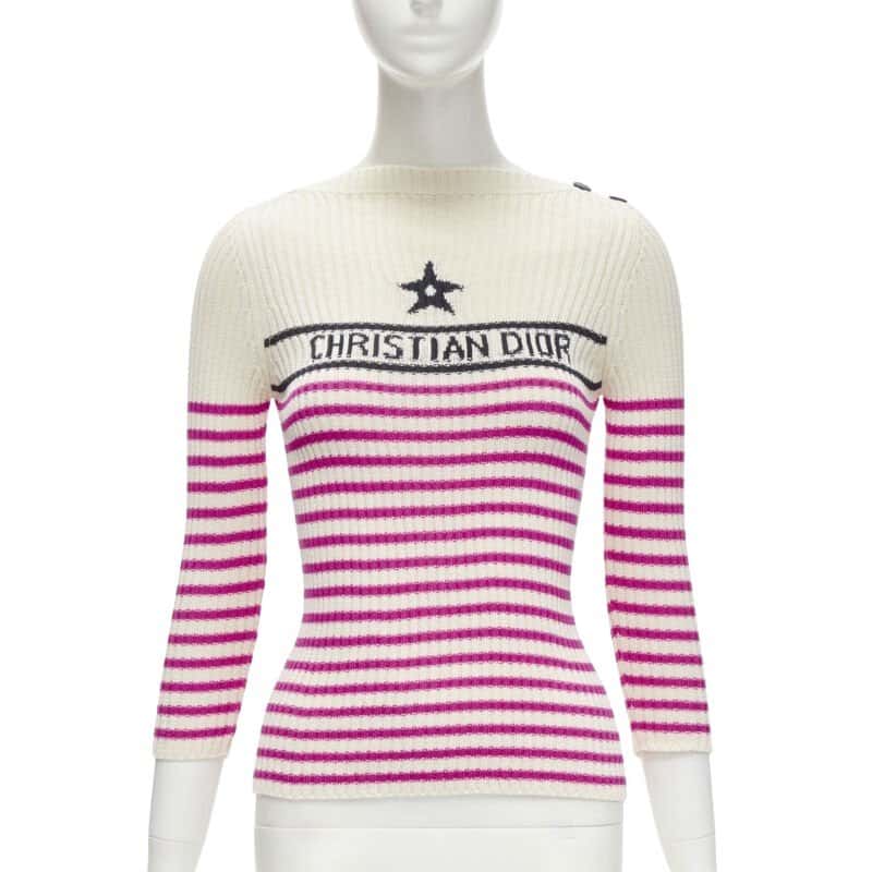 Christian Dior Pink Nautical Top Beige Cotton Never worn - Front View