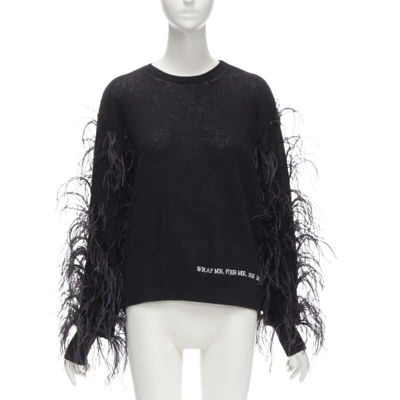 Valentino Garavani Feather Wrap Sweater Black Wool Never worn - Front View