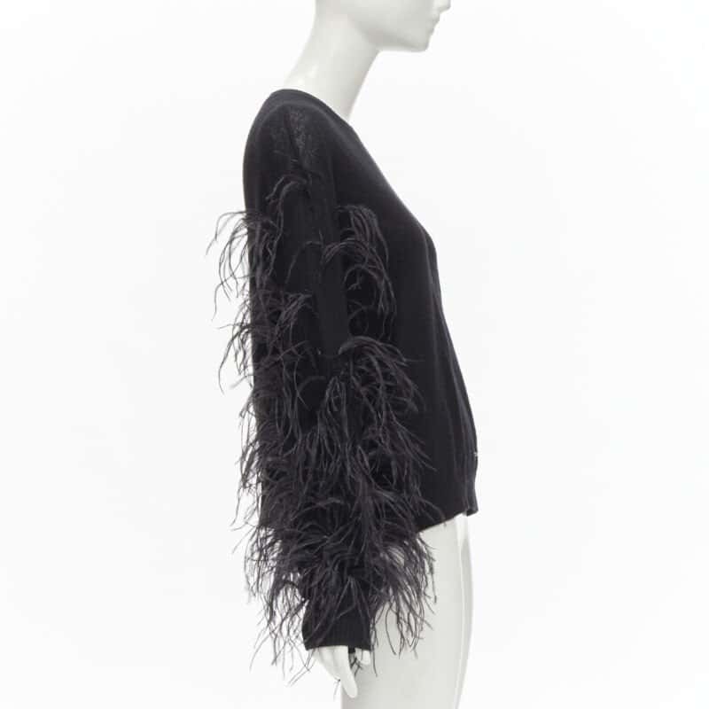 Valentino Garavani Feather Wrap Sweater Black Wool Never worn - Model View