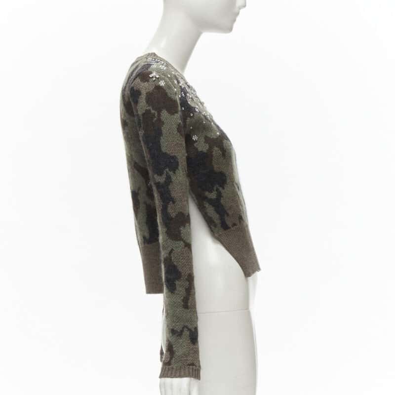 Giambattista Valli Camo Crystal Sweater Green Wool Never worn - Model View