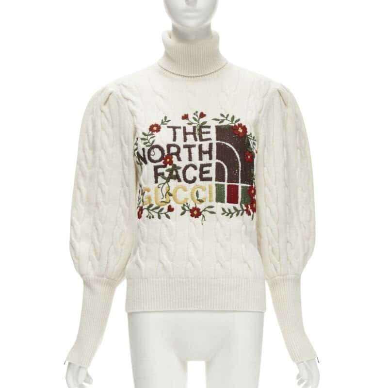 Gucci Floral Cable Turtleneck Beige Wool Never worn - Front View