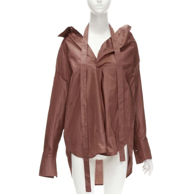 Valentino Garavani Wide Collar Shirt Brown Silk Never worn - Front View