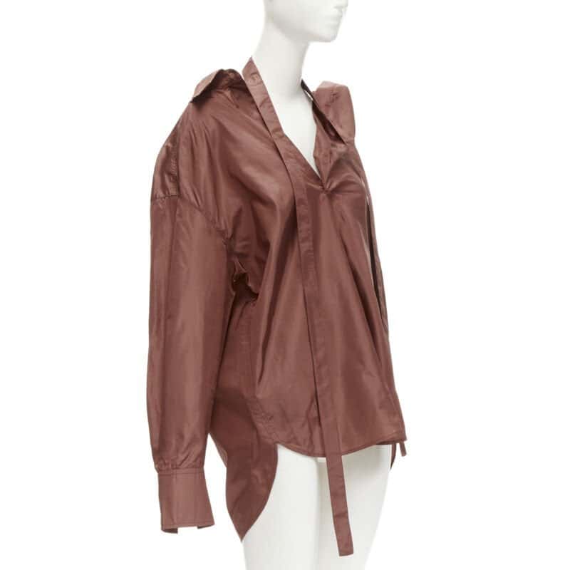Valentino Garavani Wide Collar Shirt Brown Silk Never worn - Inside View