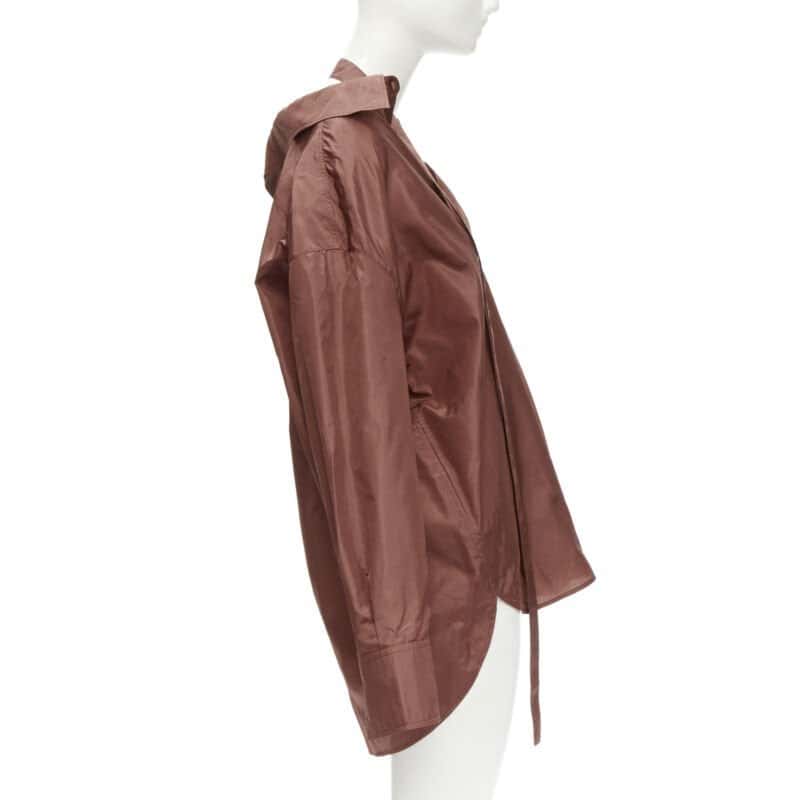 Valentino Garavani Wide Collar Shirt Brown Silk Never worn - Model View