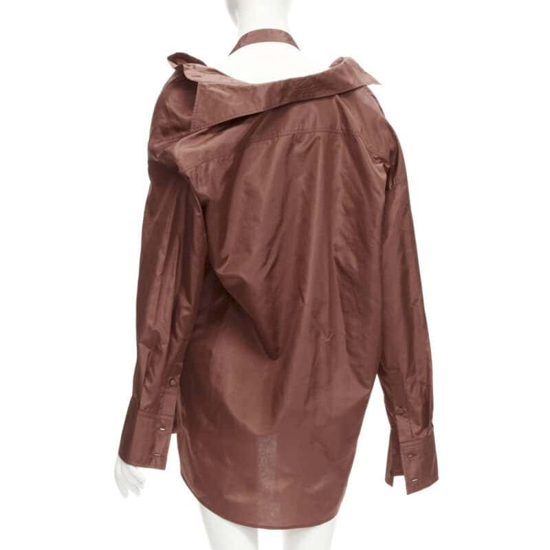 Valentino Garavani Wide Collar Shirt Brown Silk Never worn - Box View