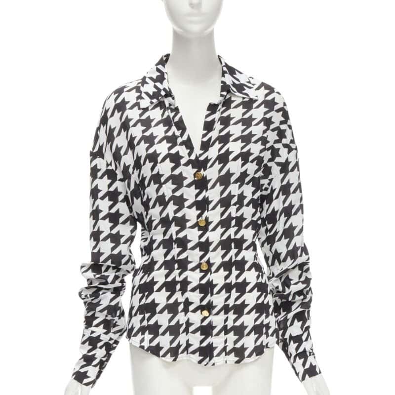 Balmain Houndstooth Blouse Black Viscose Never worn - Front View