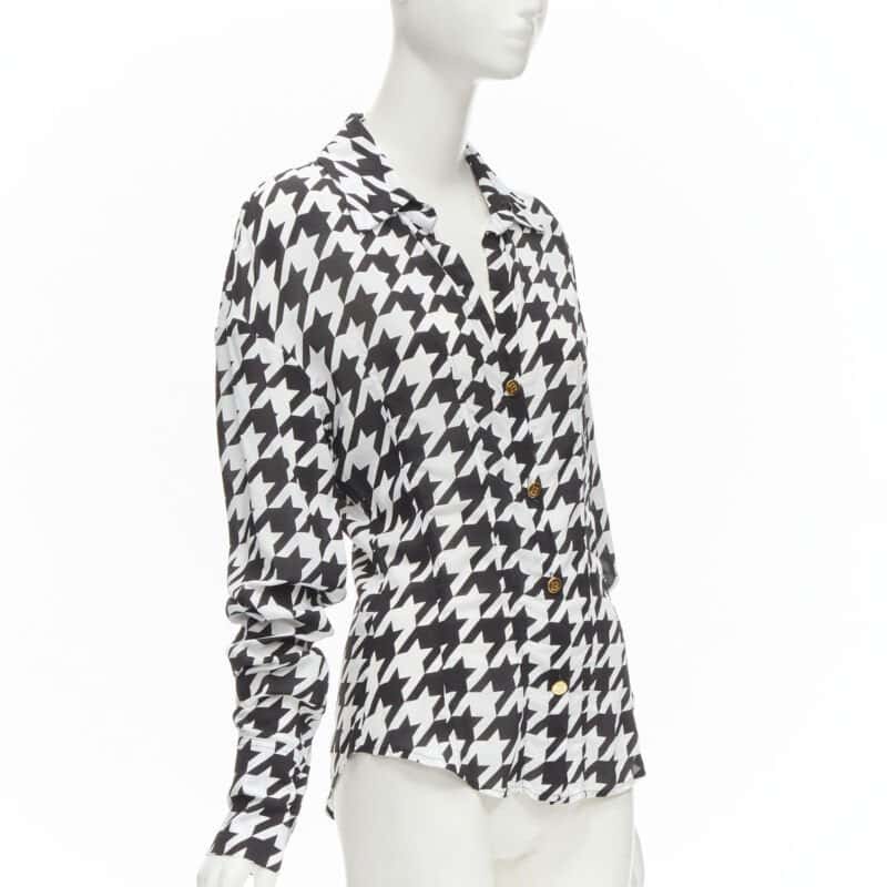 Balmain Houndstooth Blouse Black Viscose Never worn - Inside View