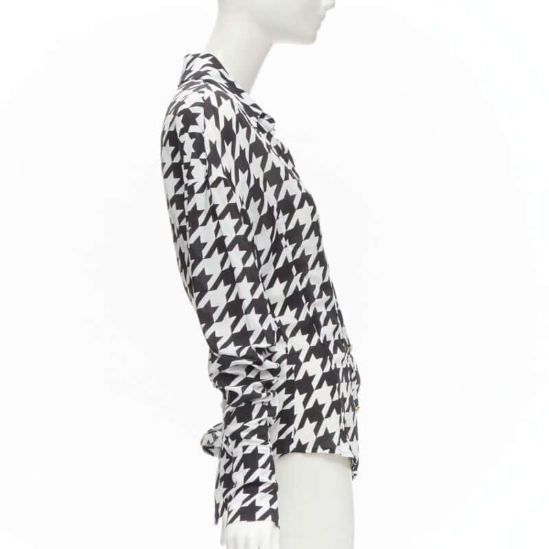 Balmain Houndstooth Blouse Black Viscose Never worn - Model View