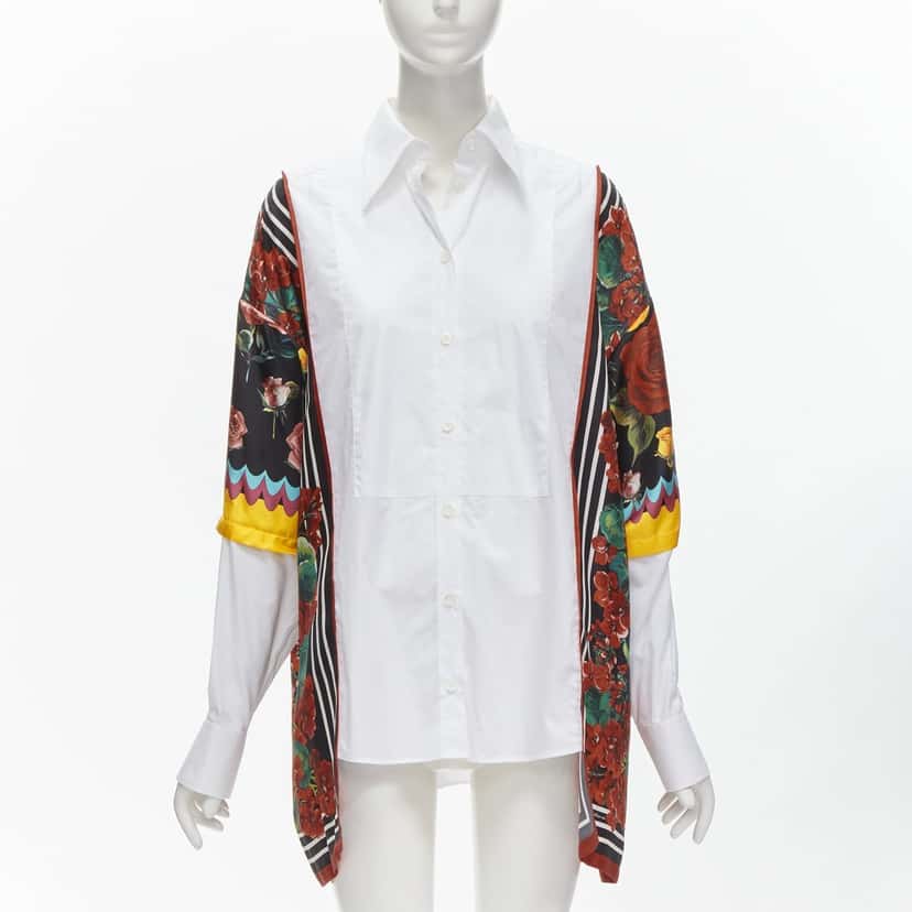 DOLCE & GABBANA Floral Insert Shirt White Cotton Never worn - Inside View