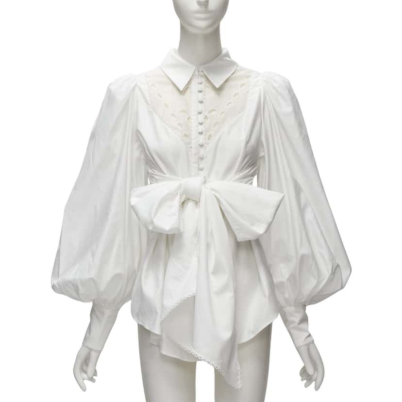 Acler Eyelet Bow Blouse White Cotton Never worn - Front View