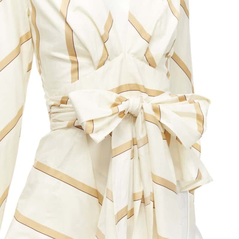 Johanna Ortiz Striped Tie Blouse Beige Cotton Never worn - Back View