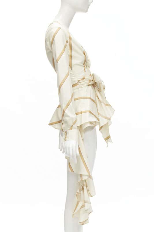 Johanna Ortiz Striped Tie Blouse Beige Cotton Never worn - Model View