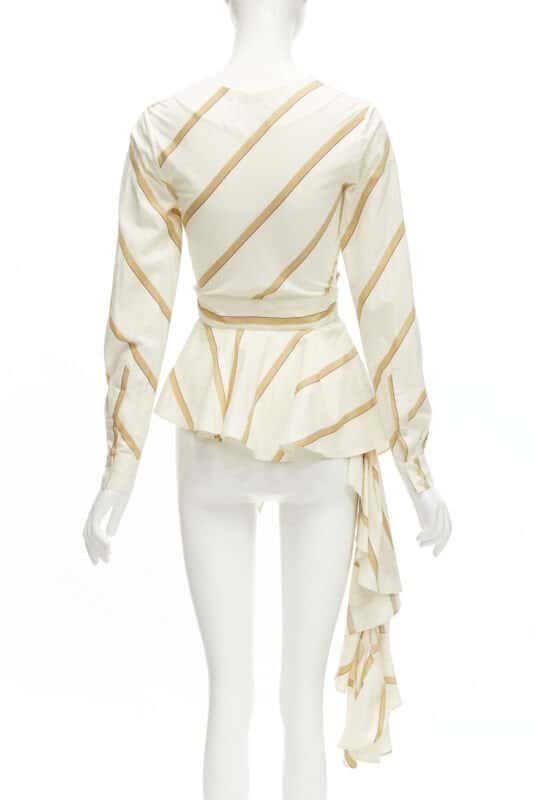 Johanna Ortiz Striped Tie Blouse Beige Cotton Never worn - Box View
