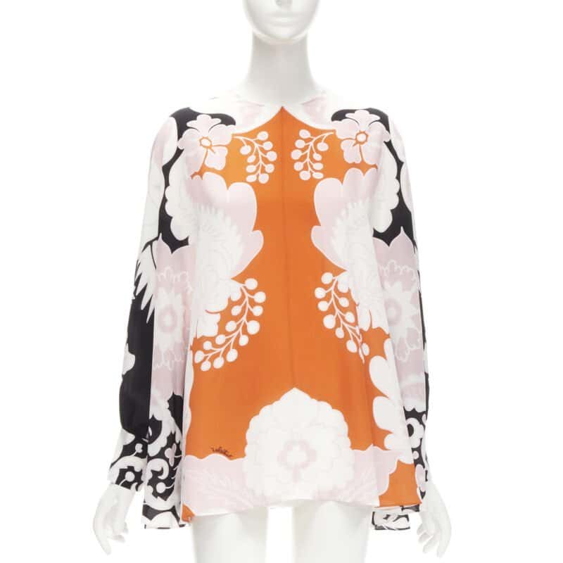 Valentino Garavani Floral Print Shirt Orange Silk Never worn - Front View