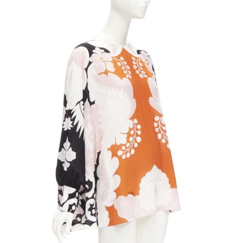 Valentino Garavani Floral Print Shirt Orange Silk Never worn - Inside View