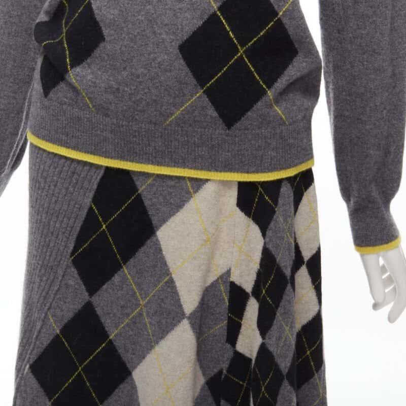Pringle of Scotland Grey Argyle Skirt Set MultiColor Wool Never worn - Back View