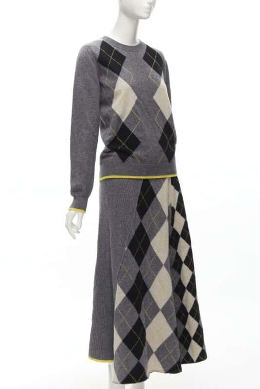 Pringle of Scotland Grey Argyle Skirt Set MultiColor Wool Never worn - Inside View