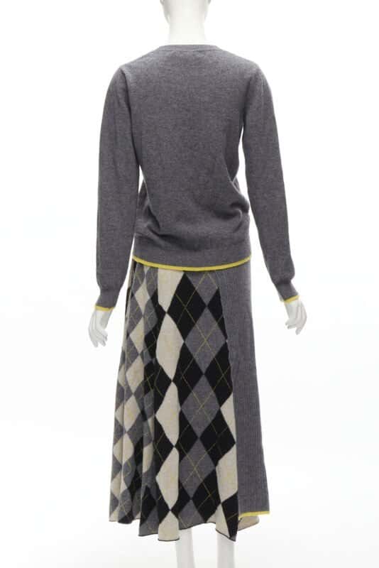 Pringle of Scotland Grey Argyle Skirt Set MultiColor Wool Never worn - Box View