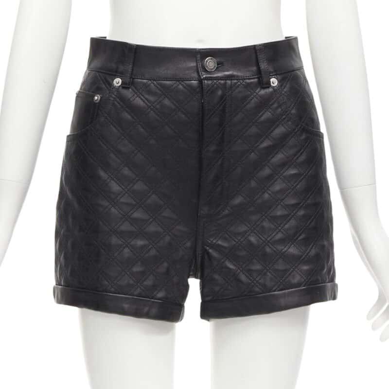 Saint Laurent Quilted Leather Shorts Black Leather Never worn - Front View