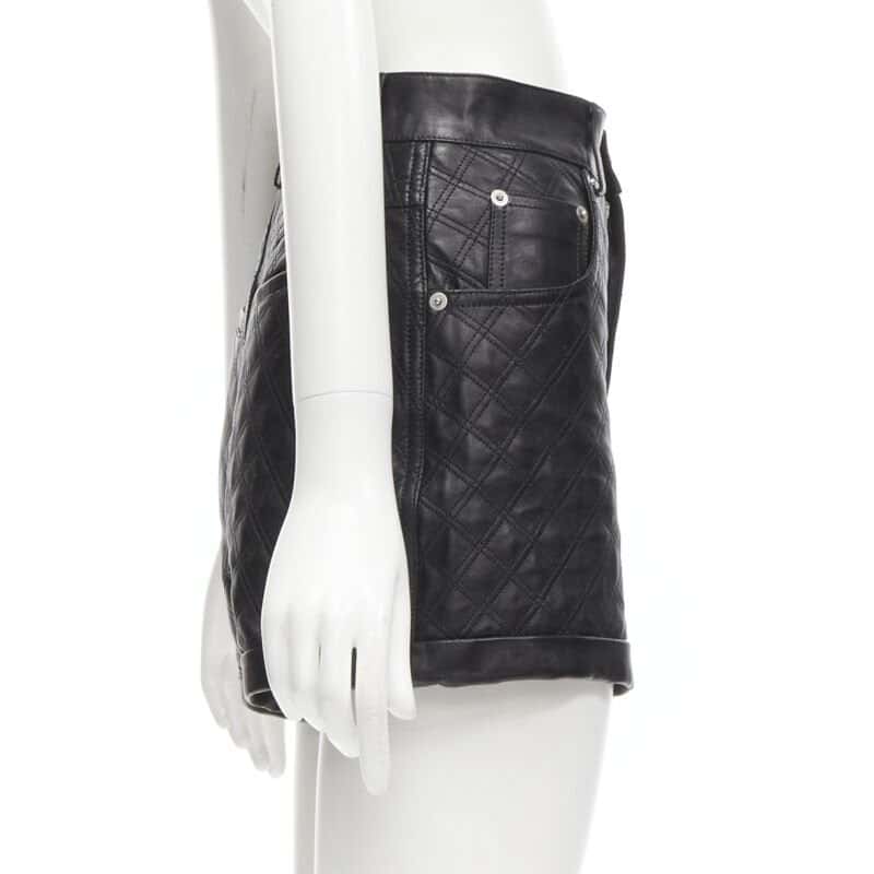 Saint Laurent Quilted Leather Shorts Black Leather Never worn - Model View