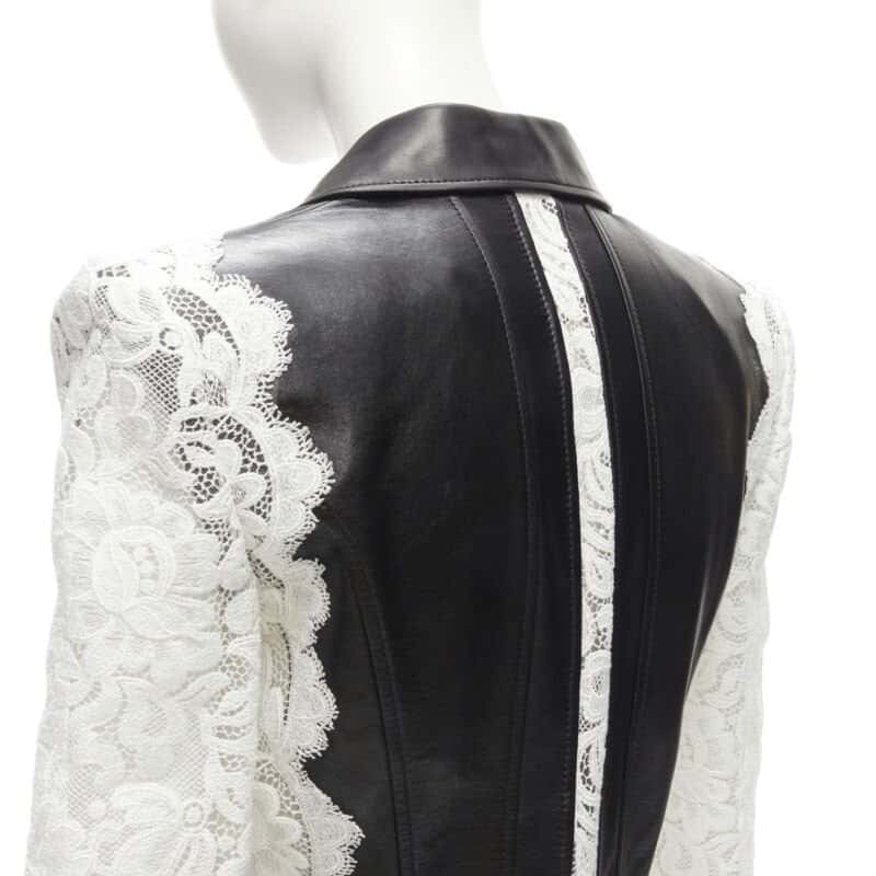 Alexander McQueen Lace Trim Blazer Black Leather Never worn - Back View