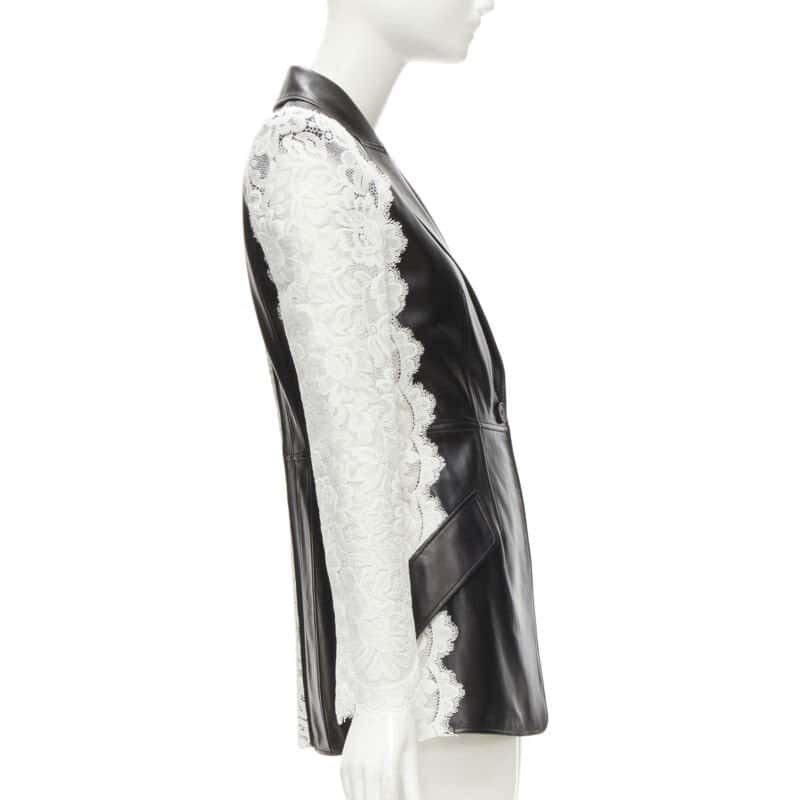 Alexander McQueen Lace Trim Blazer Black Leather Never worn - Box View