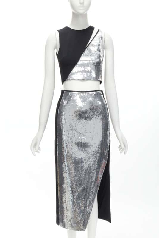 David Koma Silver Sequins Skirt Set Silver Polyester Very good condition - Front View