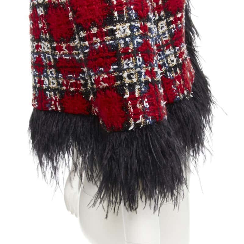 Halpern Feather Trim Jacket Red Tweed Never worn - Back View